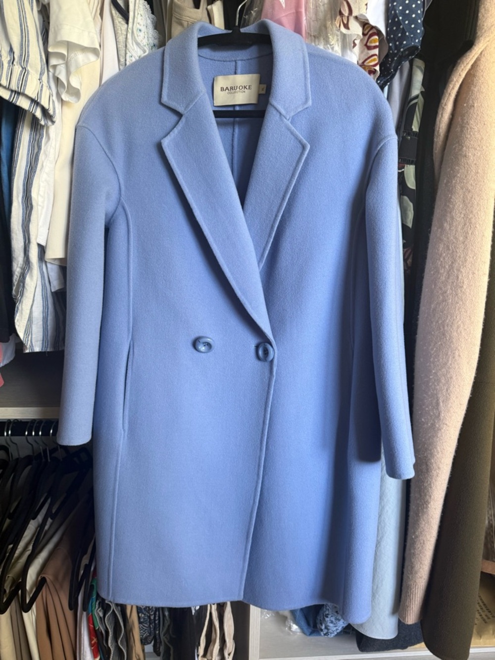 Bardoke Women's Double-Breasted Light Blue Wool Coat